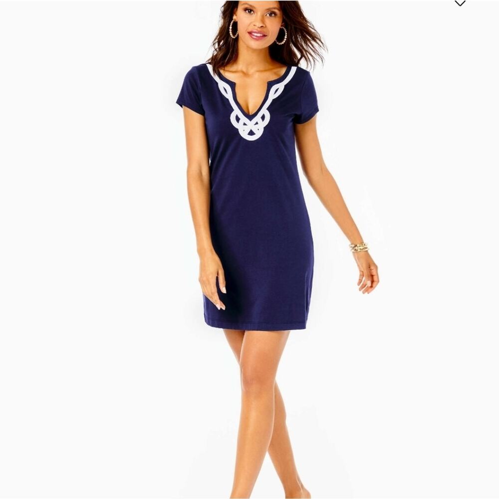 Lily Pulitzer Brewster Dress XSmall XS Blue White, 100% Pima Cotton, Preppy